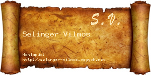 Selinger Vilmos névjegykártya